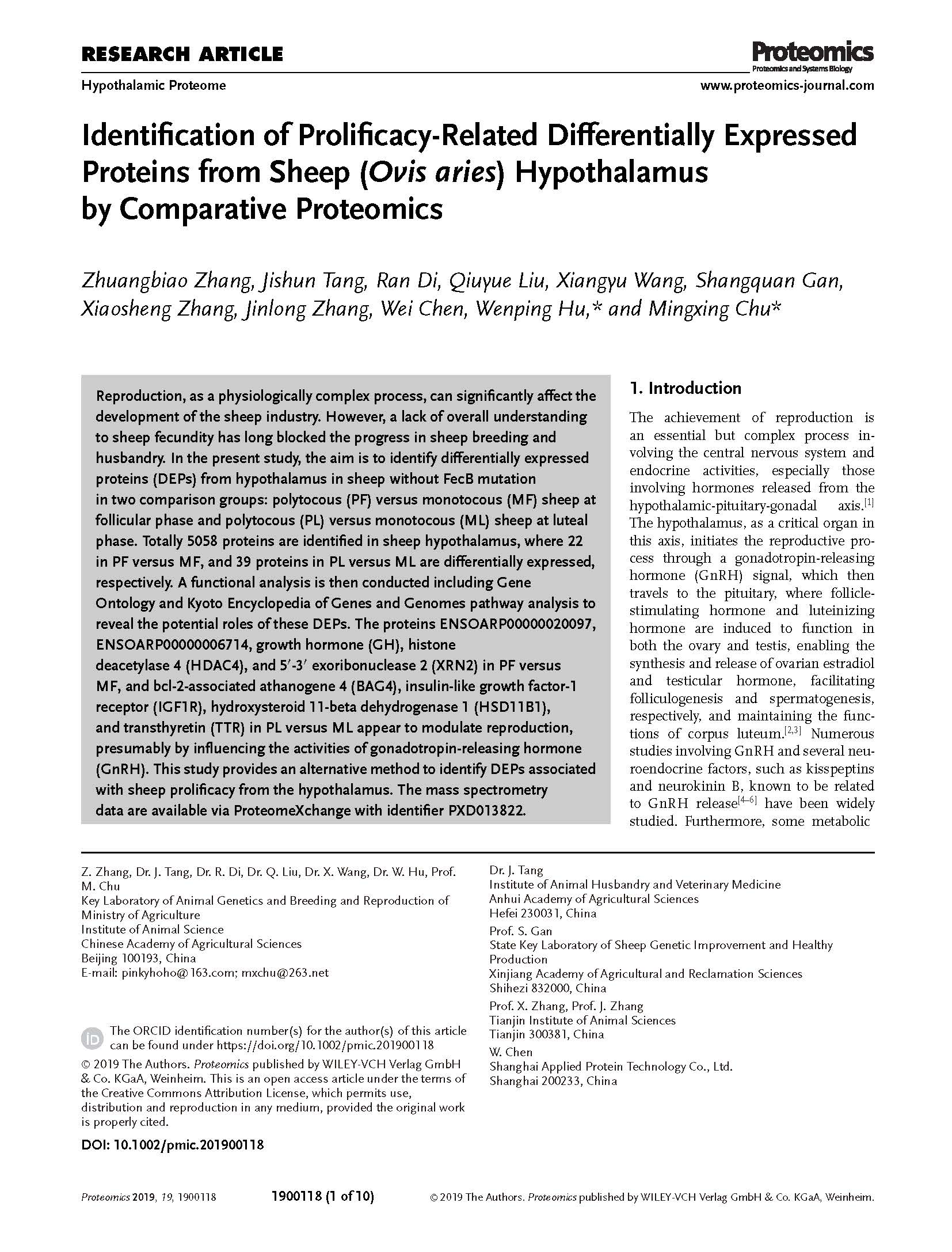 differentially expressed proteins from sheep(ovis aries)